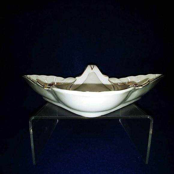 Trinket Dish Handled Hand Painted Floral Raised Detailing Gold Trim 3 Sections - Picture 6 of 7